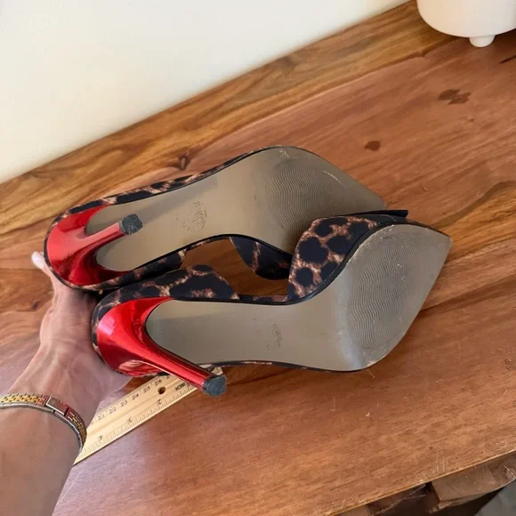 Betsey Johnson Leopard Print Pumps with Red Stiletto Heel - Picture 5 of 8